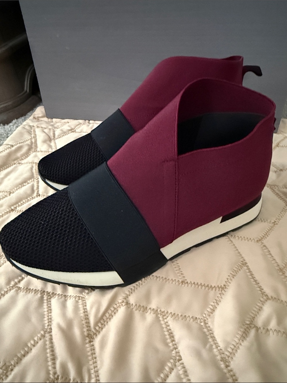 Balenciaga Burgundy and Black Slip-On Sneakers